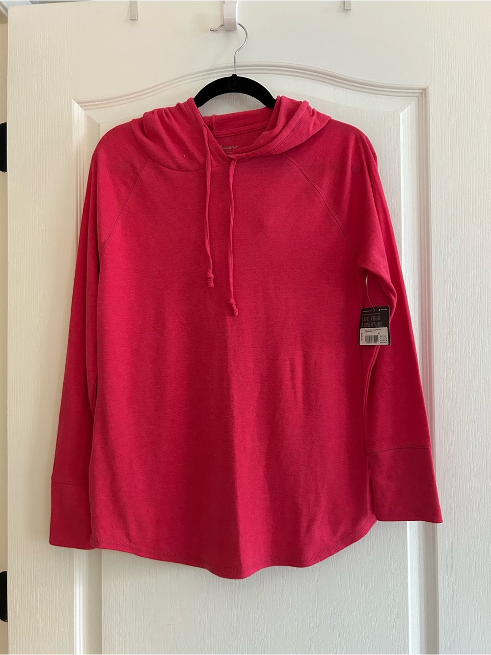 NWT New Eddie Bauer Women's Bright Pink Hooded Crew Long Sleeve T Shirt Top XL
